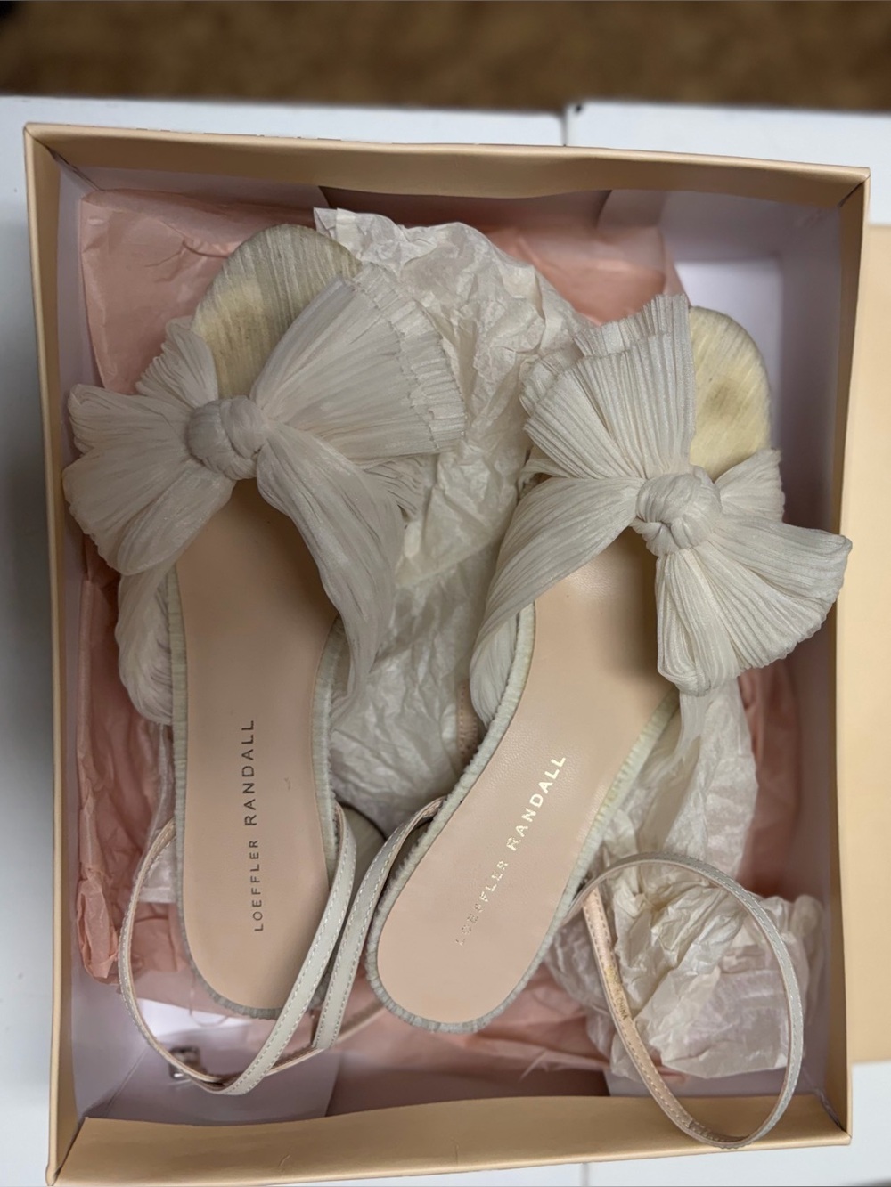 Loeffler Randall pearl dahlia pleated bow heels with ankle strap